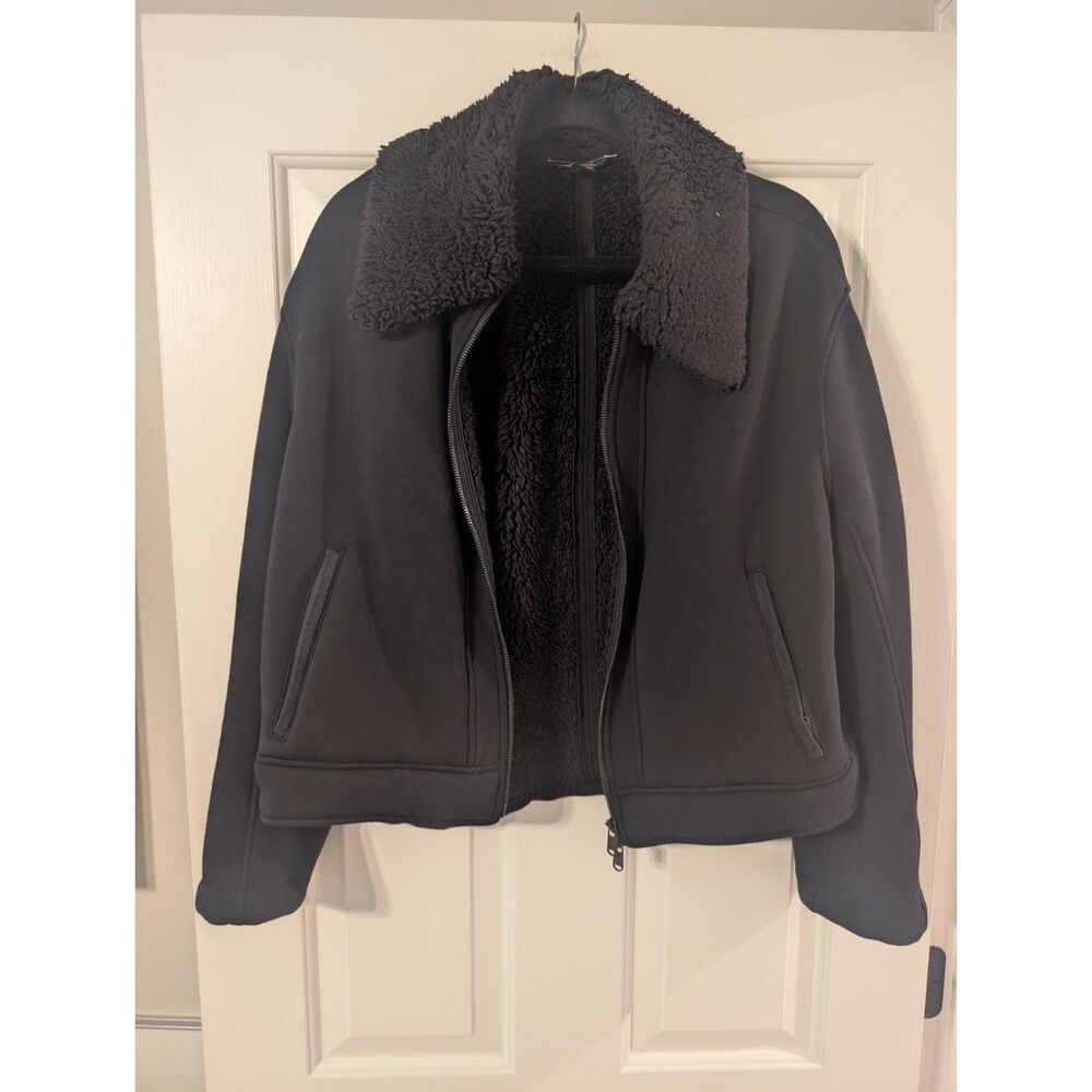 Athleta Sherpa Lined Moto Bomber Jacket Black Women's M